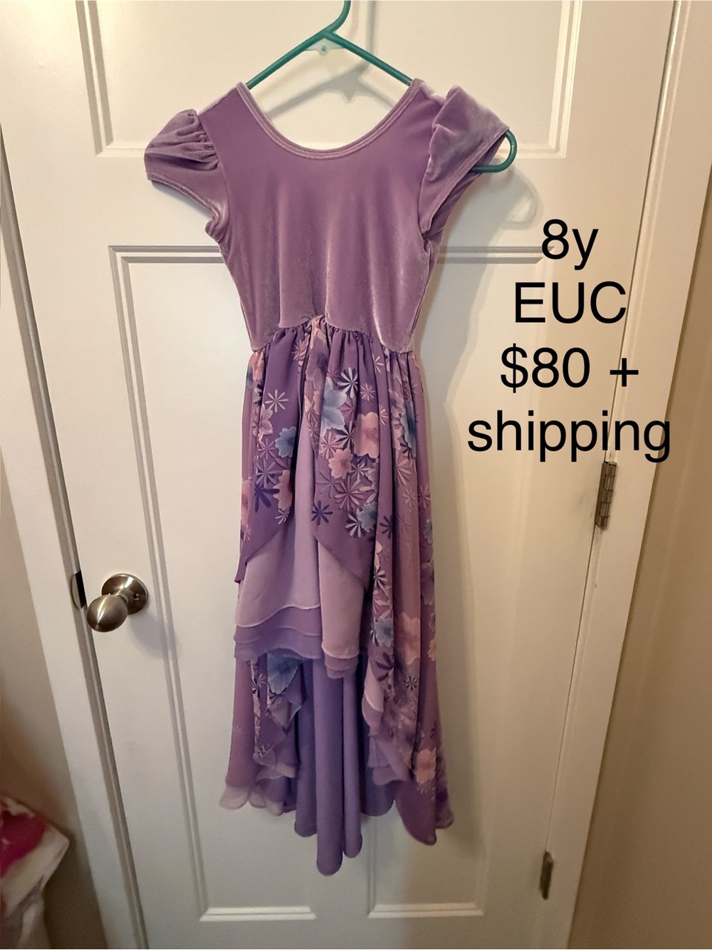 Girls Lavender Velvet and Floral Chiffon Party Dress